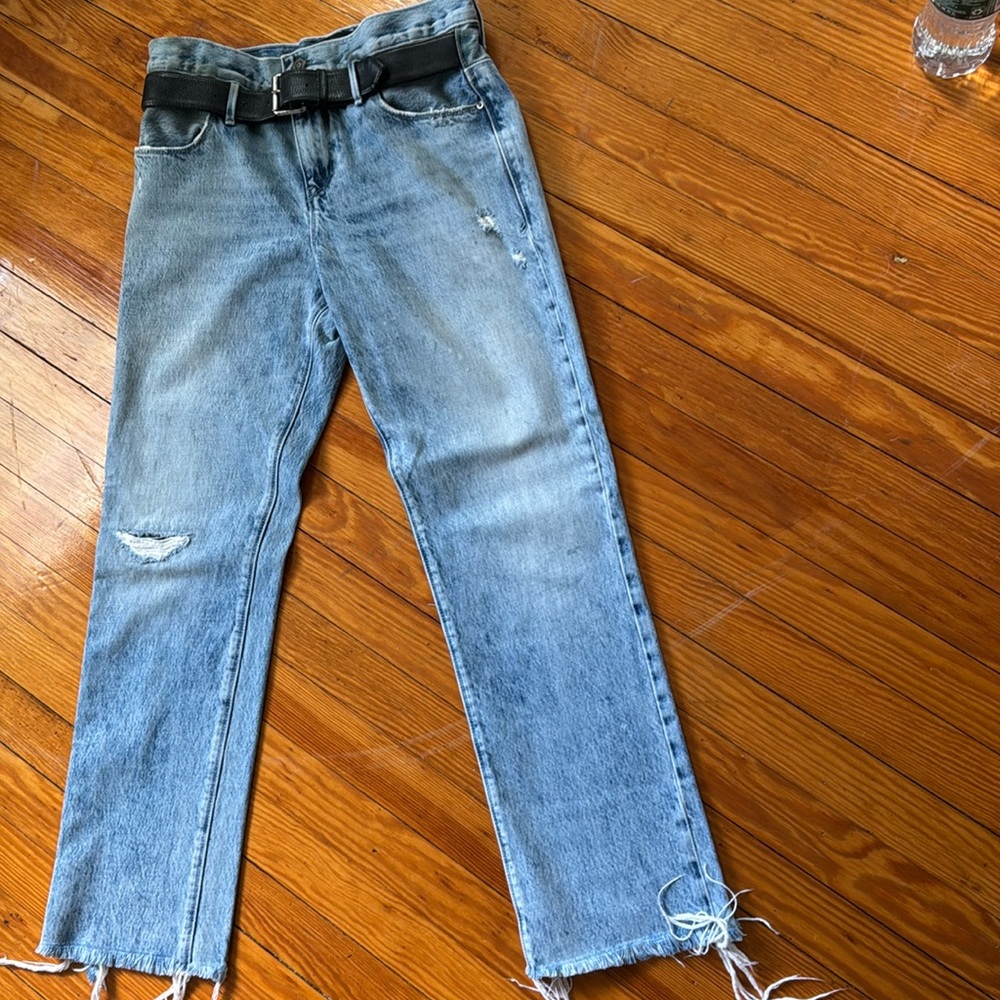 R13 paper bag distressed jeans
